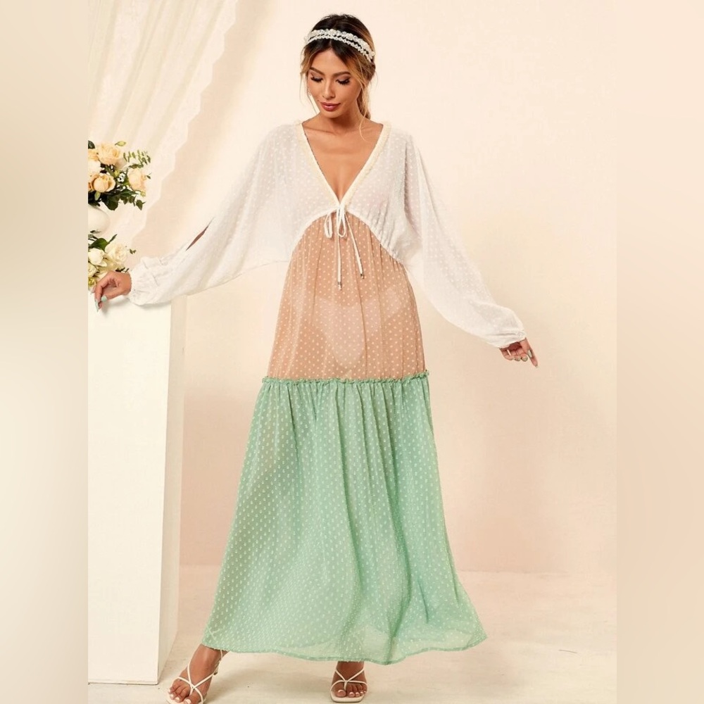 NWT Detailed Color Block Maxi Dress or Cover Up - Picture 3 of 10